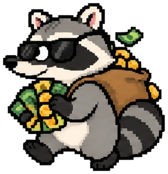 the fattest raccoon, sunglasses and a full sack